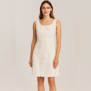 NWT‎ Donna Ricco New York Linen-Blend Embroidered Sheath Dress 8P White Classic